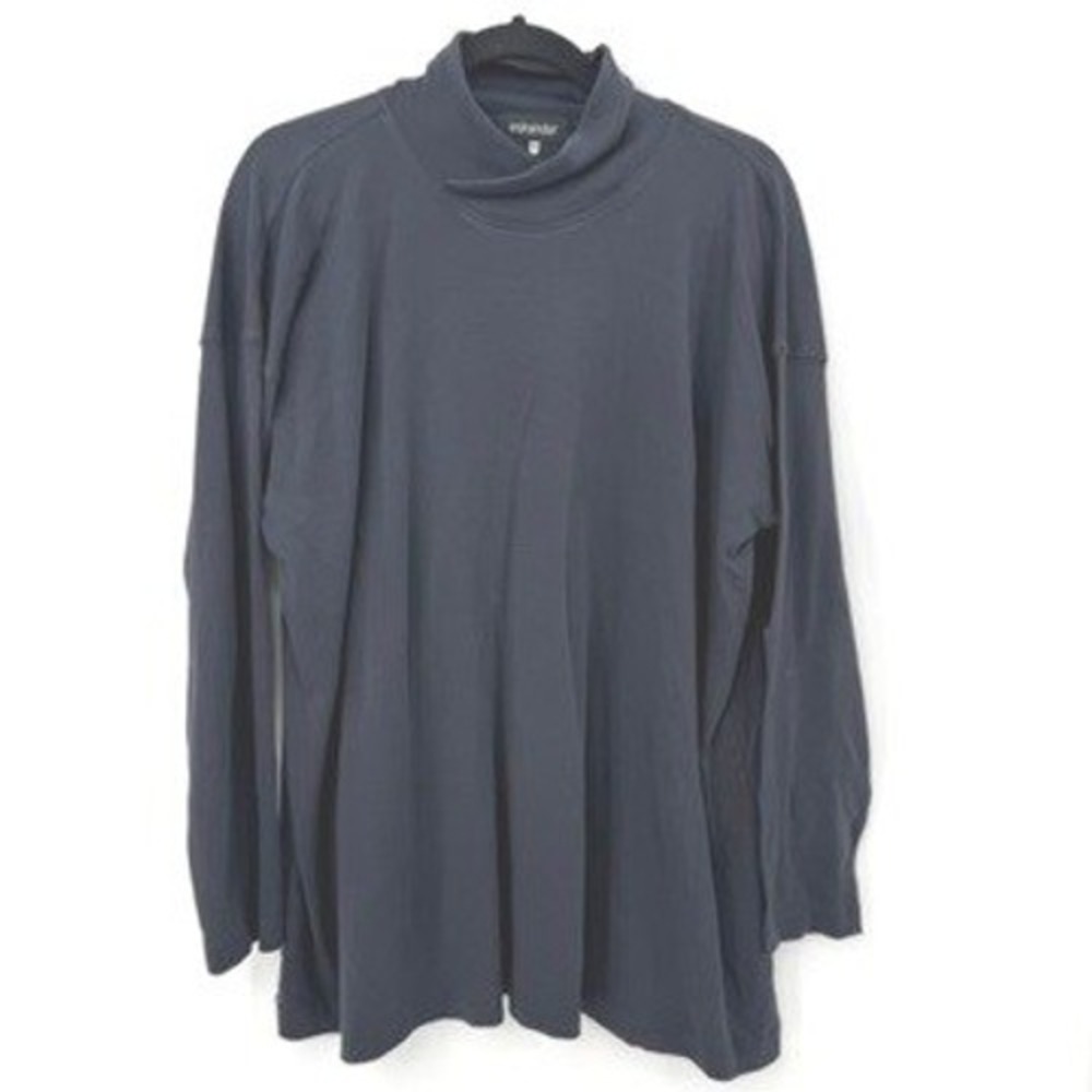 Eskandar Mock Neck Top Women O/S Lagenlook Minimalist Pima Cotton Designer Indie